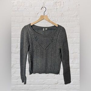 Anthropologie‎ Moth Women’s Sz M Charcoal Gray Cropped Cable Knit Ella Sweater